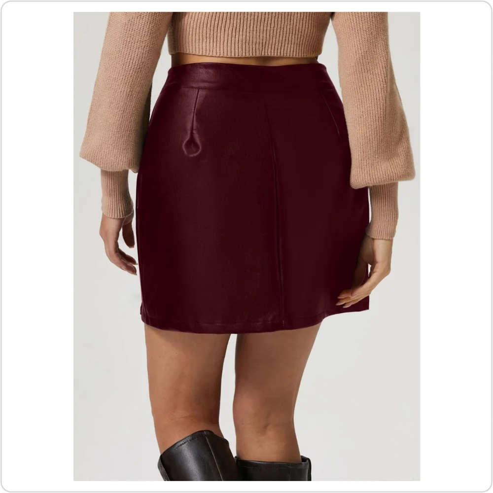 Burgundy High-Rise Mini Skirt with Classic Button Accents